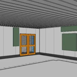 4D BIM model showing construction sequencing with door and wall panels.